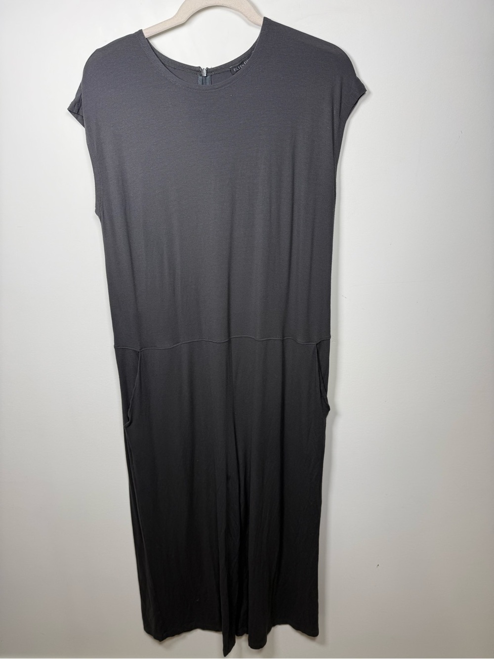 EILEEN FISHER | Solid Charcoal Gray Jersey Knit Short Sleeve Jumpsuit Size M